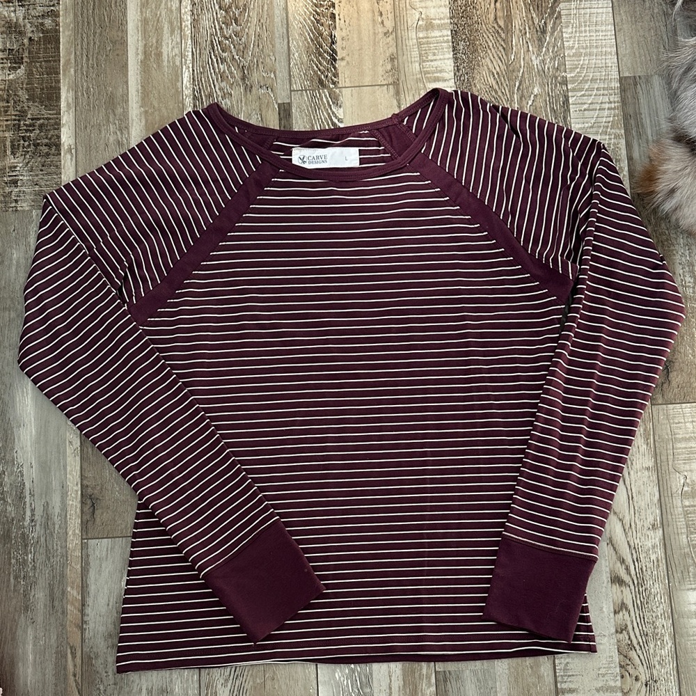 Carve Designs Burgundy Striped Long Sleeve Tee